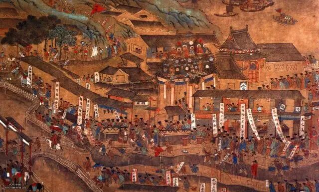《南都繁会景物图》,明代,描绘南京街市三月庆春游艺活动场面。
